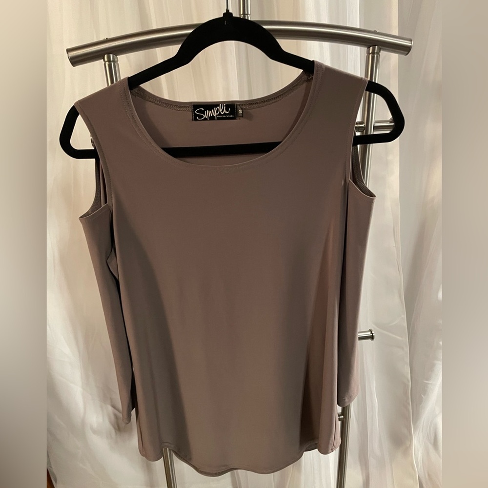 Sympli Long Sleeve Cold Shoulder Top - taupe